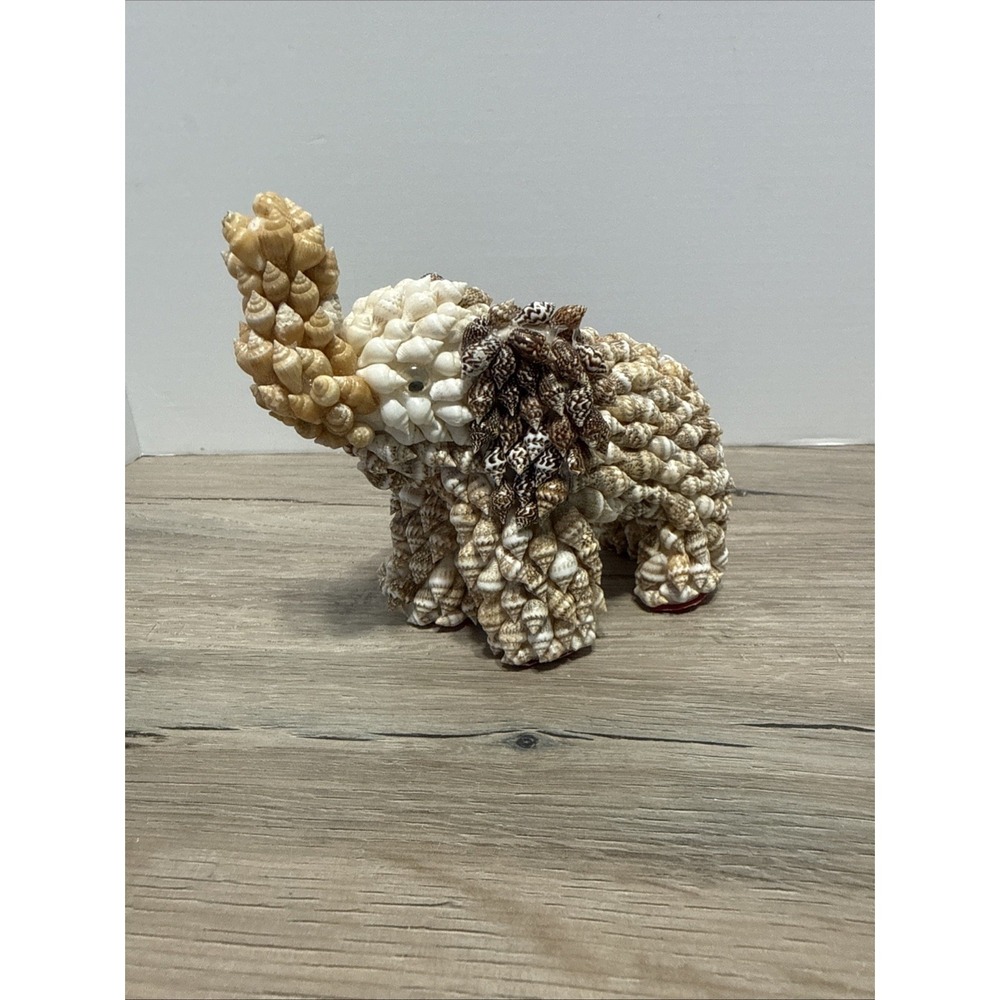 Vintage Handmade Seashell Encrusted Elephant Figurine Folk Art Philippines